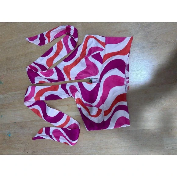 Zara Pink Orange Psychedelic Swirl Halter Top & Wide Leg Pants Set M Disco Retro - Picture 5 of 16